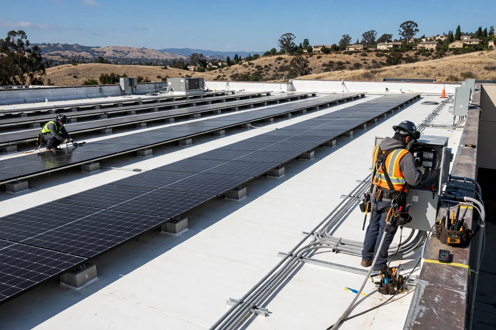 Ballasted Rooftop Array on a Flat-Roof Warehouse