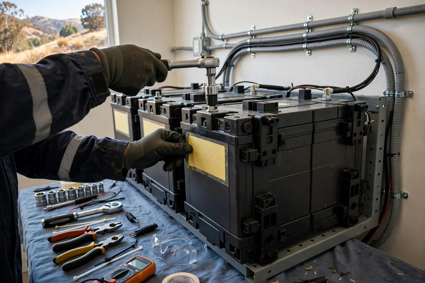 Failing Battery Bank Replacement in a Utility Room