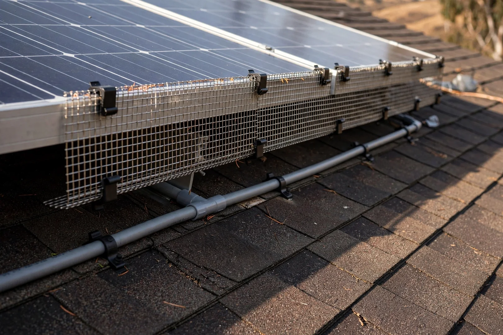 Wildlife Guard and Wiring Repair Under Roof Array